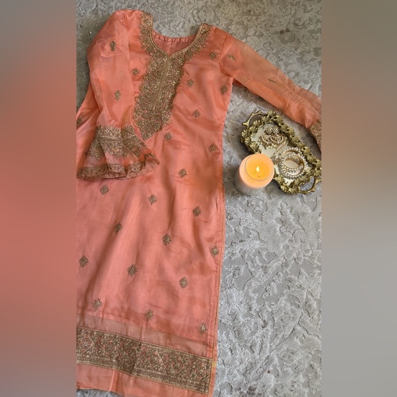 Elegant Peach 3-Piece Tissue Silk Suit - Picture 2 of 3